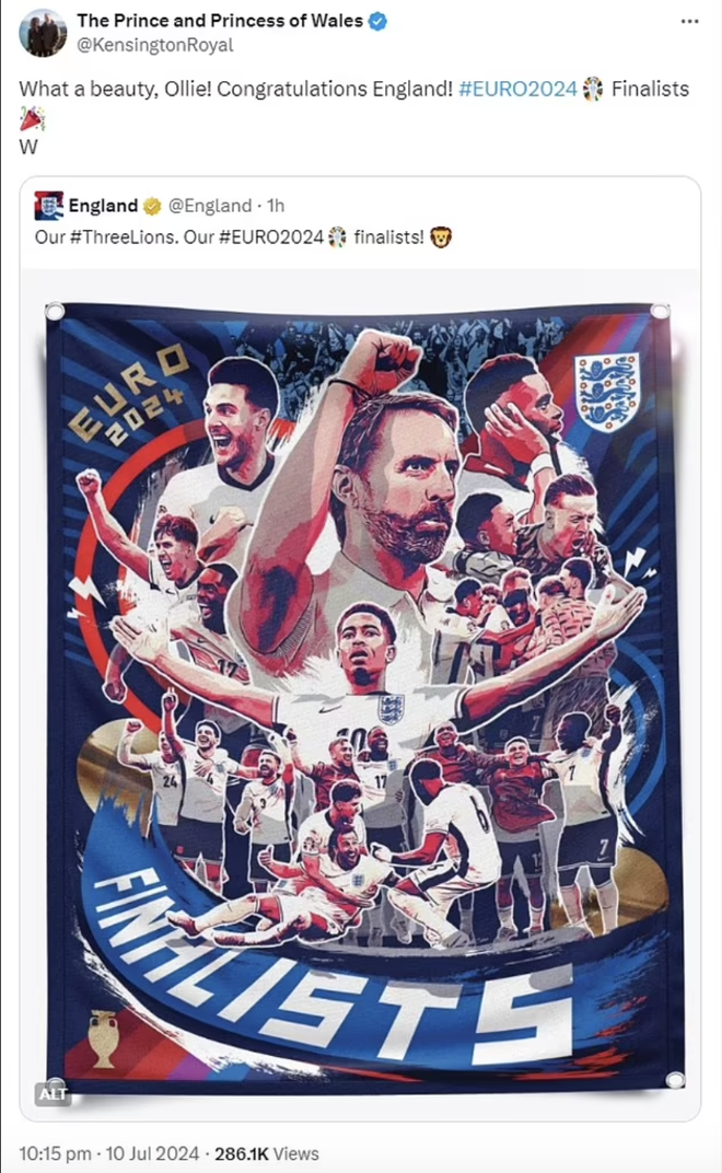 HLV Gareth Southgate: "Đội tuyển Anh cần sự yêu thương" 8 Euro 2024: Dòng trạng thái của Hoàng tử Williams và nỗi niềm của Vua Charles